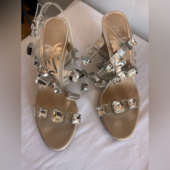Dannijo  x Bianni Bini Transparent Strap Crystal Studded Block Heel Sandal. 10M - Picture 4 of 12